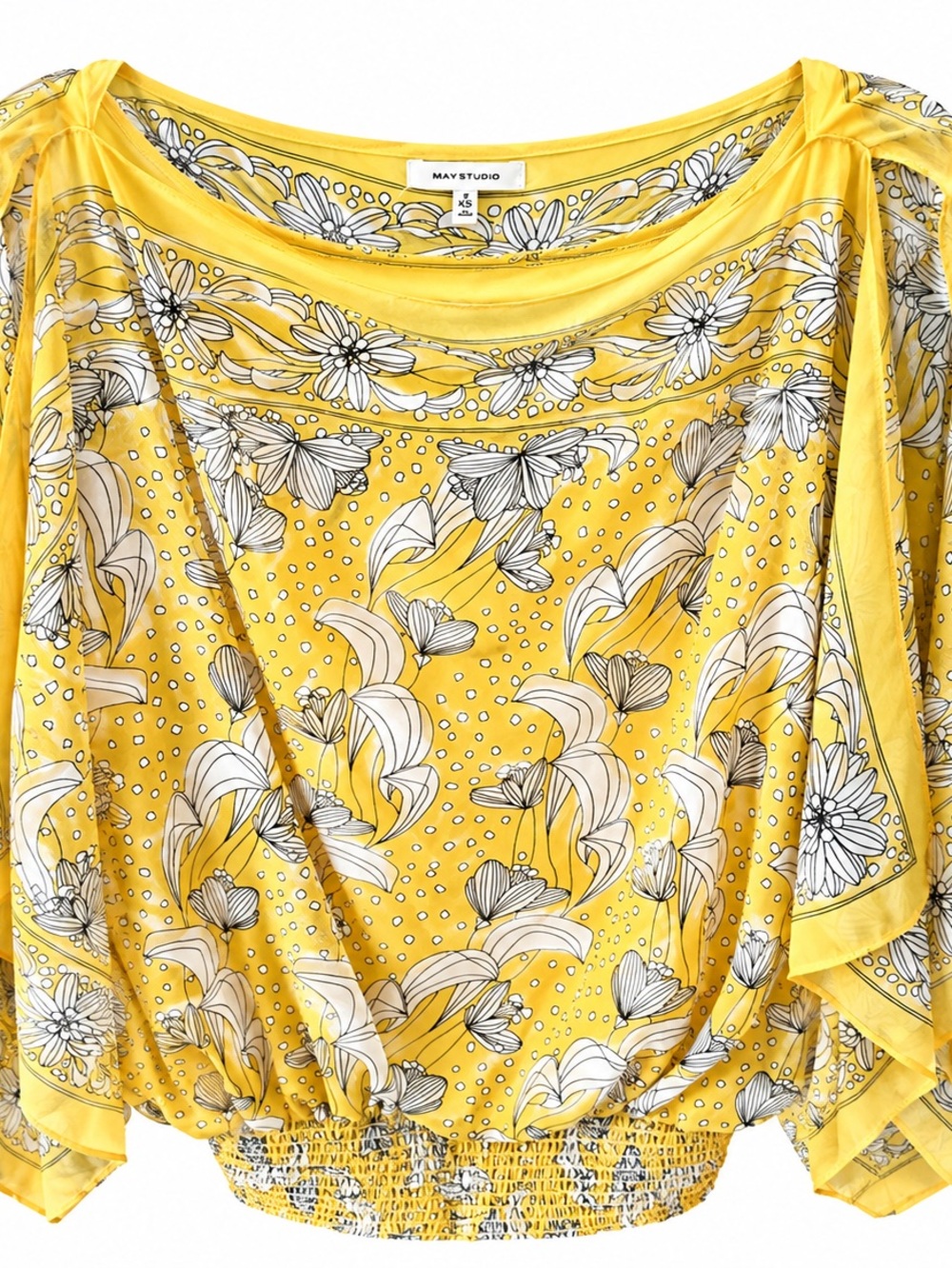 Bay Studio Yellow Floral Boatneck Blouse with White & Black Print